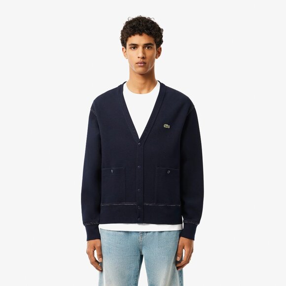 New  Lacoste Men's Relaxed Fit Piqué Topstitch Detail Cardigan Men , Size Large - Picture 1 of 9